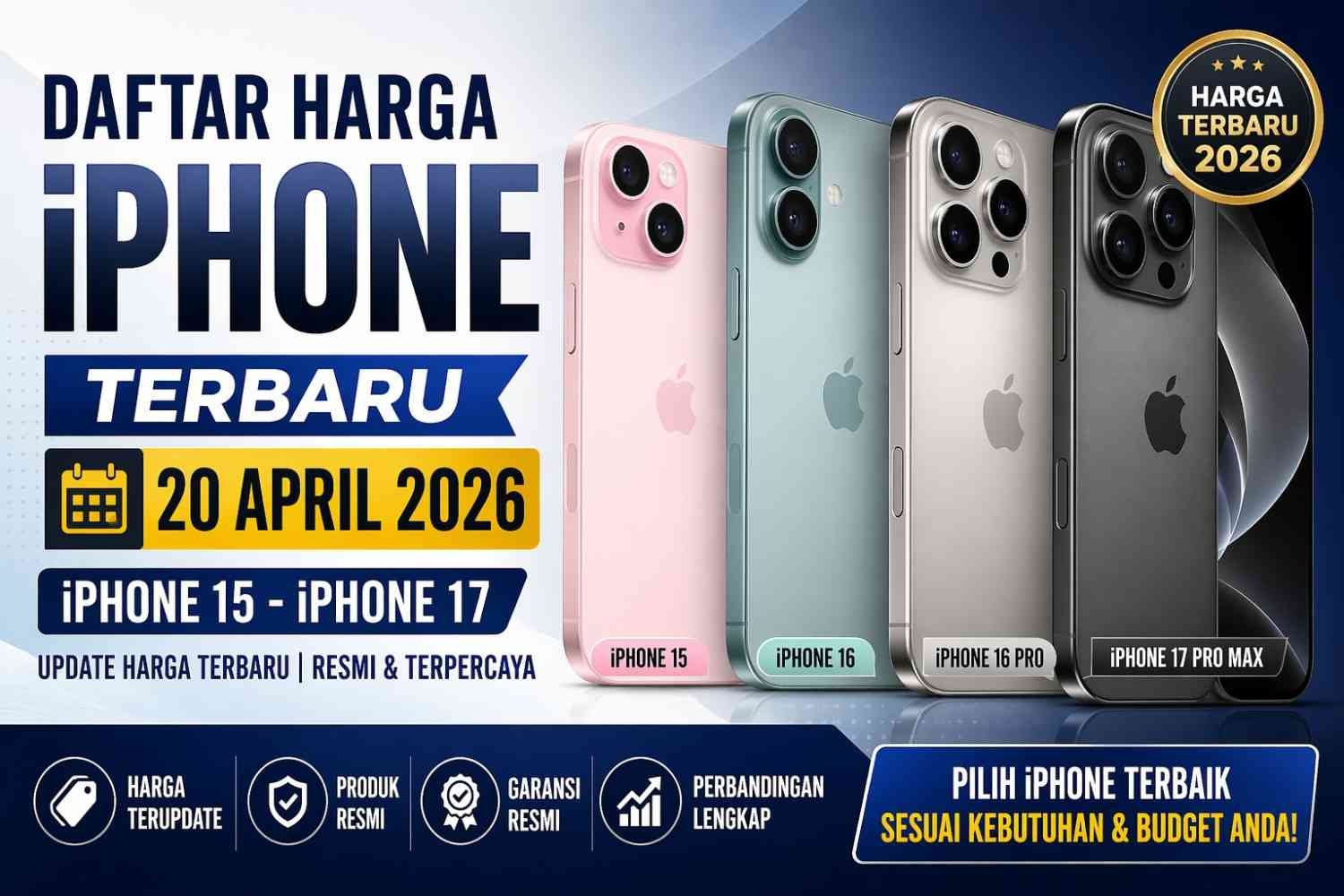 Daftar Harga iPhone Terbaru 20 April 2026: iPhone 15, iPhone 16, hingga iPhone 17