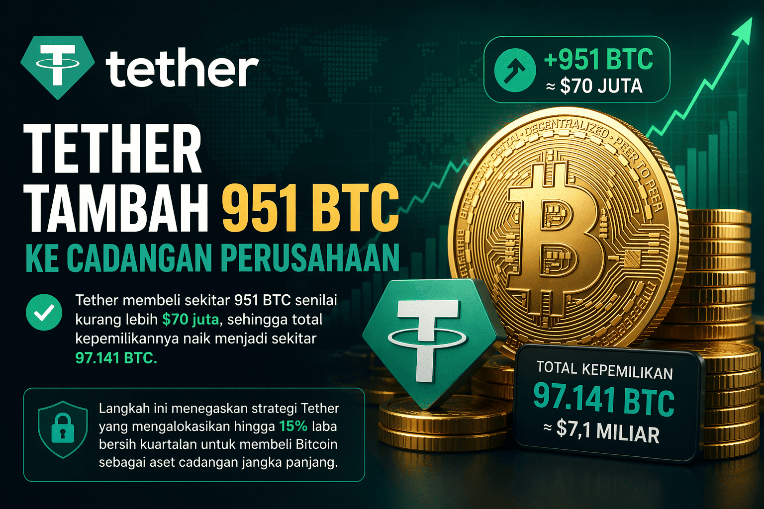Tether Tambah 951 BTC: Strategi Diversifikasi Aset Cadangan Jangka Panjang