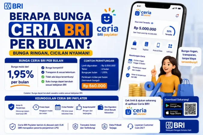 Berapa Bunga Ceria BRI per Bulan 2026? Simak Rumus, Contoh, dan Biaya Lainnya