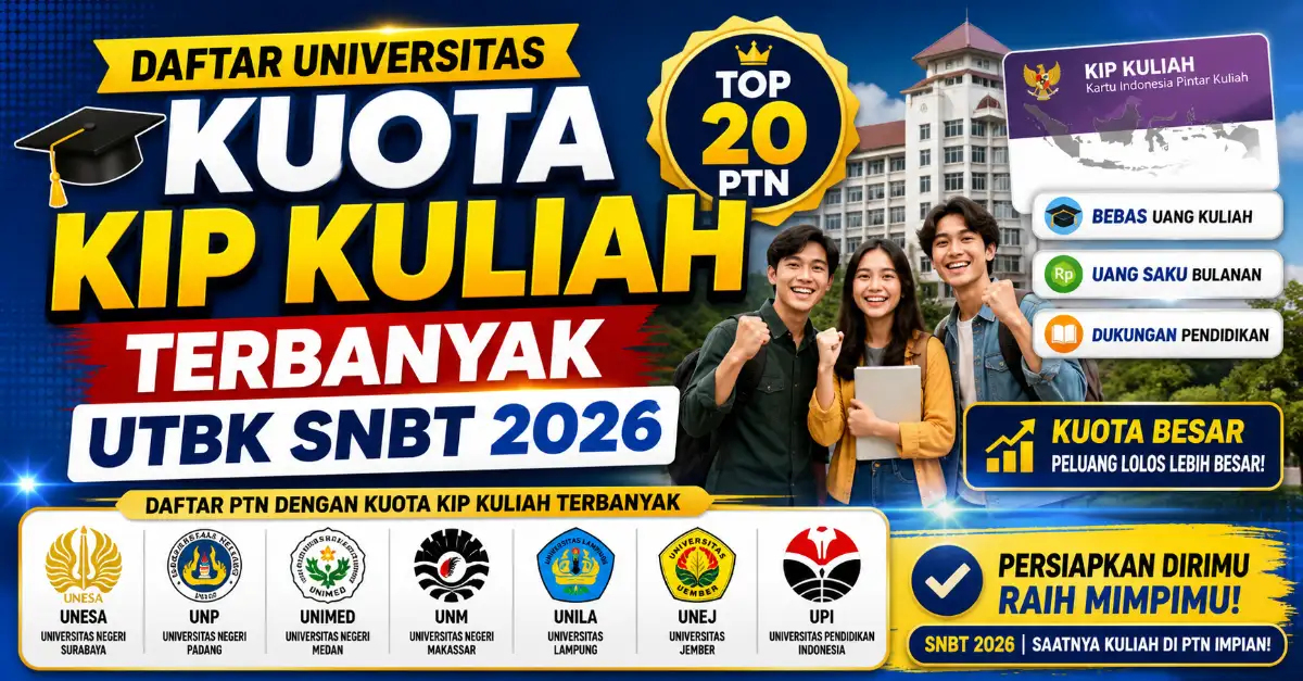 Daftar Universitas dengan Kuota KIP Kuliah Terbanyak di UTBK-SNBT 2026: Top 20 PTN & Peluang Lolos