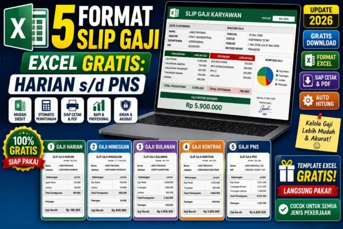 5 Format Slip Gaji Excel Gratis: Harian s/d PNS