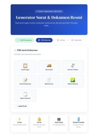 generator surat online gratis, buat invoice online tanpa login, aplikasi buat surat tugas, generator surat jalan otomatis, buat berita acara online, dokumen resmi siap cetak, tools administrasi UMKM, generator dokumen privat, buat memo internal online, template surat resmi gratis