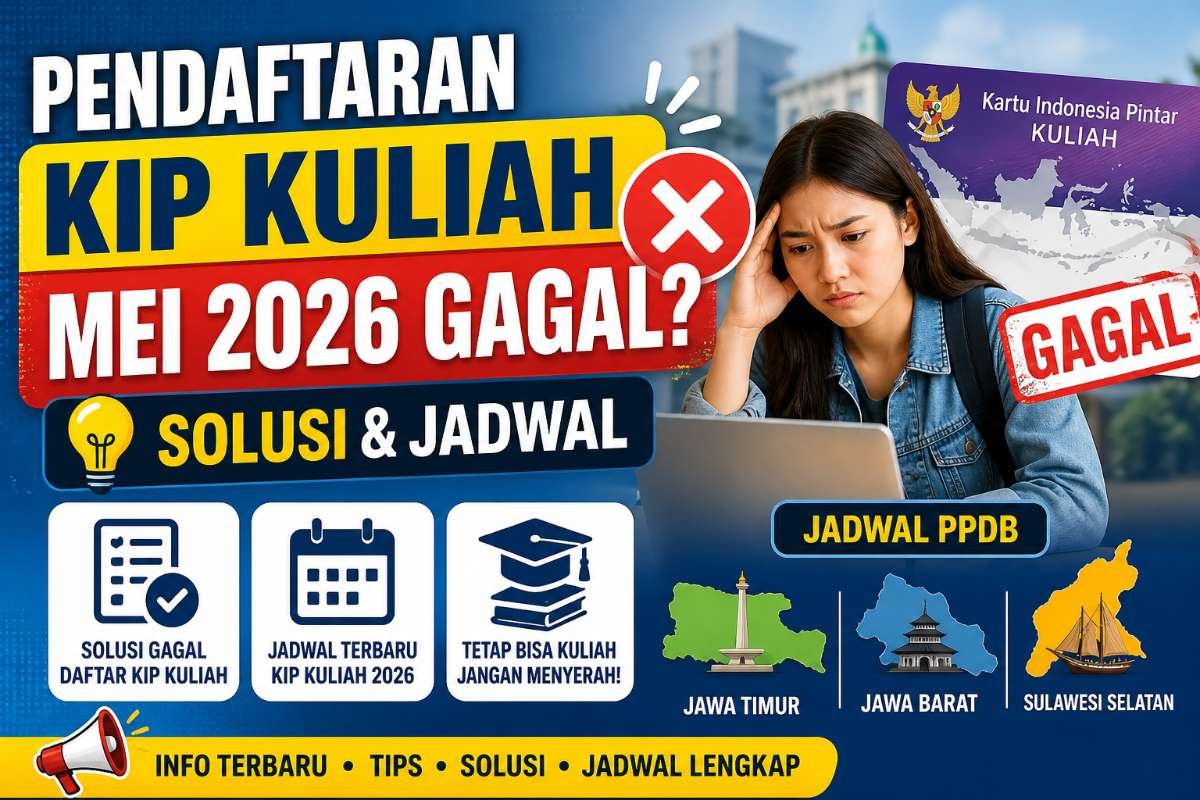 Pendaftaran KIP Kuliah Mei 2026 Gagal Terus? 8 Solusi + Jadwal PPDB Jatim/Jabar/Sulsel