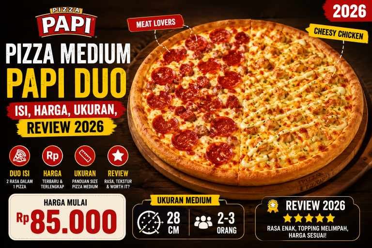 Pizza Medium Papi Duo 2026: 2 Topping 1 Pizza, Harga Rp89rb Worth It Buat Sharing?