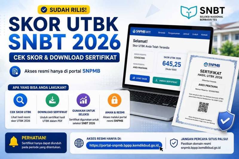 Skor UTBK SNBT 2026: Jadwal Download Sertifikat, Cara Unduh PDF & Gunanya