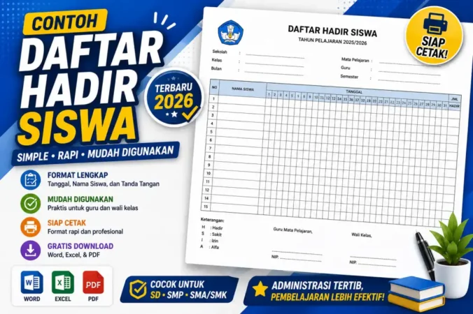 Contoh Daftar Hadir Siswa Sekolah