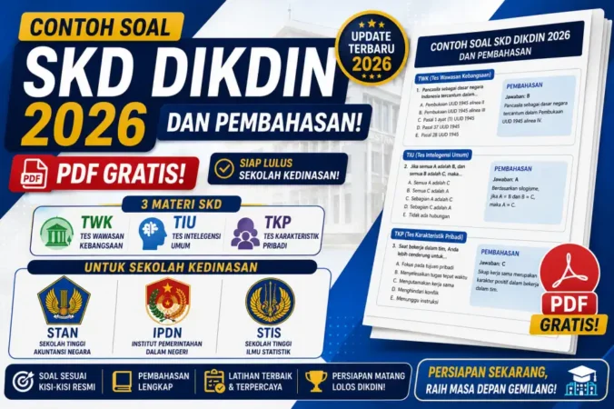Contoh Soal SKD Dikdin 2026 dan Pembahasan PDF Gratis: TWK TIU TKP STAN IPDN STIS