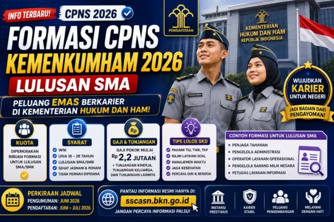 Formasi CPNS Kemenkumham 2026 Lulusan SMA: Kuota, Syarat, Gaji & Tips Lolos SKD