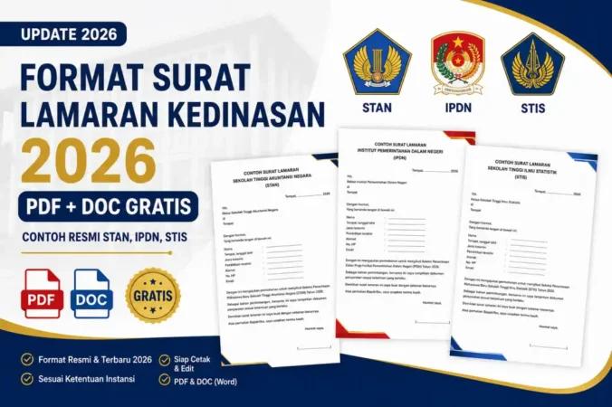 Format Surat Lamaran Kedinasan 2026 PDF + DOC Gratis: Contoh Resmi STAN, IPDN, STIS