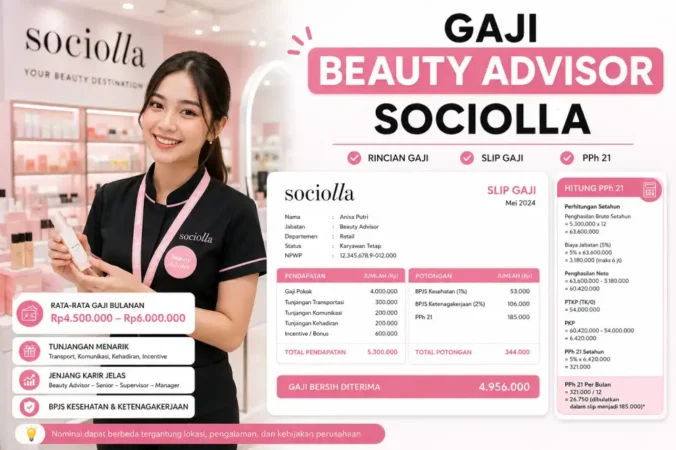 Gaji Beauty Advisor Sociolla & Hitung Slip Gaji & PPh 21