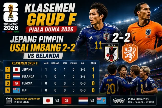 Klasemen Grup F Piala Dunia 2026: Jepang Pimpin Usai Imbang 2-2 vs Belanda