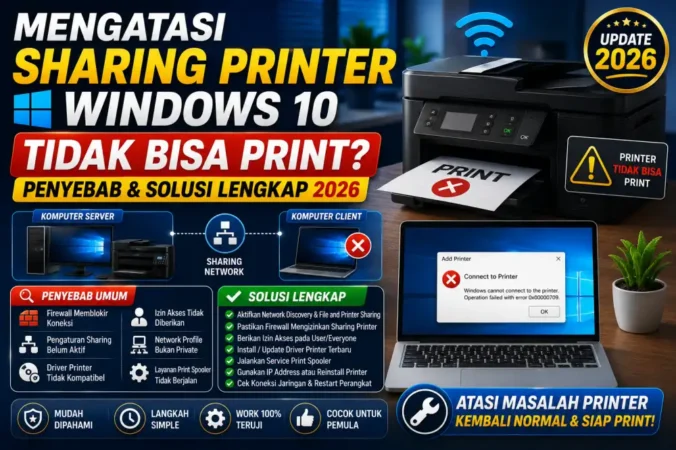 Mengatasi Sharing Printer Windows 10 Tidak Bisa Print? Penyebab & Solusi Lengkap 2026