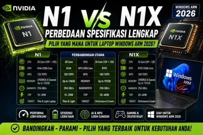 Nvidia N1 vs N1X: Perbedaan Spesifikasi Lengkap &mdash; Pilih yang Mana untuk Laptop Windows ARM 2026?