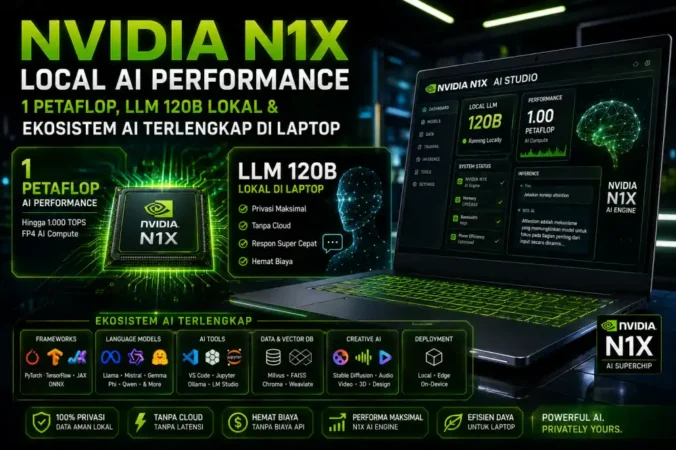 Nvidia N1X Local AI Performance: 1 Petaflop, LLM 120B Lokal & Ekosistem AI Terlengkap di Laptop