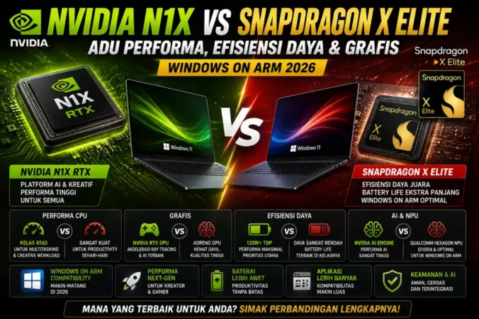 Nvidia N1X vs Snapdragon X Elite: Adu Performa, Efisiensi Daya & Grafis Windows on Arm 2026
