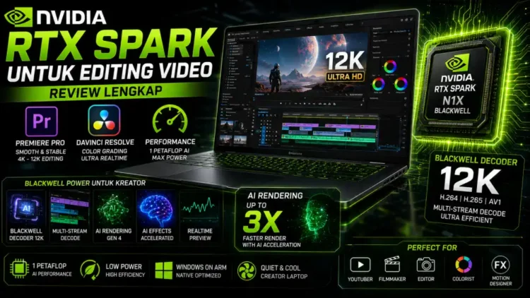 Nvidia RTX Spark untuk Editing Video: Review Premiere Pro, DaVinci Resolve, Blackwell Decoder 12K & AI Rendering