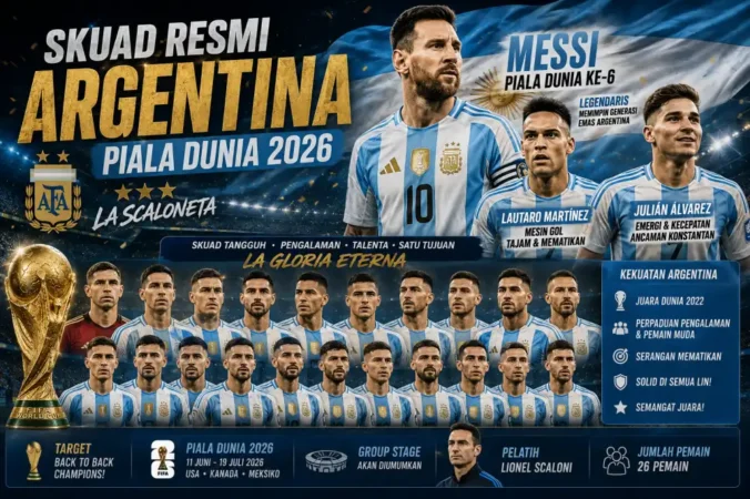 Skuad Resmi Argentina Piala Dunia 2026: Messi Piala Dunia ke-6, Lautaro & Alvarez Mesin Gol