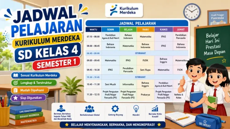 Jadwal Pelajaran Kurikulum Merdeka SD Kelas 4 Semester 1