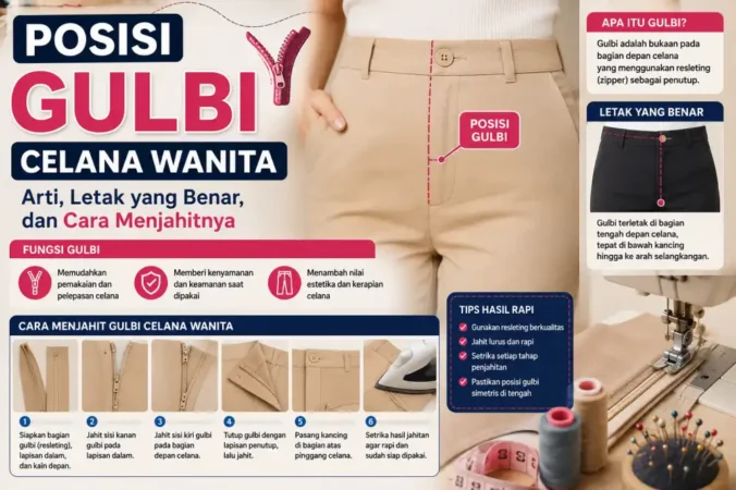 Posisi Gulbi Celana Wanita: Arti, Letak yang Benar, dan Cara Menjahitnya