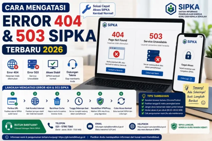 Cara Mengatasi Error 404 & 503 SIPKA Terbaru