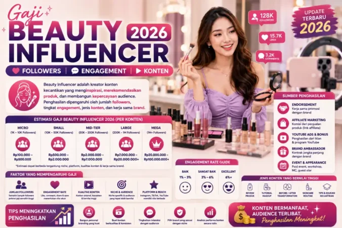 Gaji Beauty Influencer 2026: Followers, Engagement & Konten