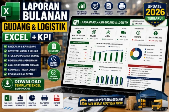 Laporan Bulanan Gudang & Logistik Excel + KPI