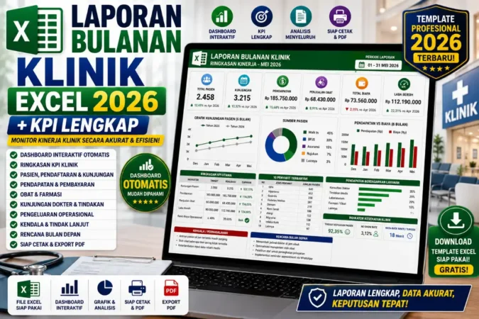 Laporan Bulanan Klinik Excel 2026 + KPI Lengkap