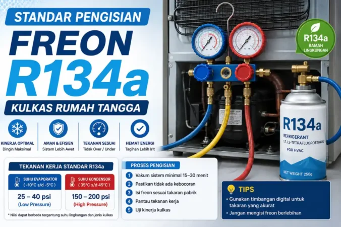 Standar Pengisian Freon R134a Kulkas Rumah Tangga