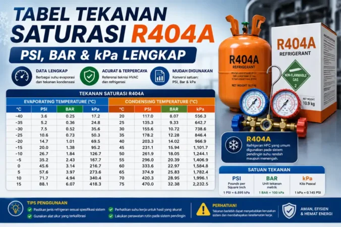 Tabel Tekanan Saturasi R404A: PSI, Bar & kPa Lengkap