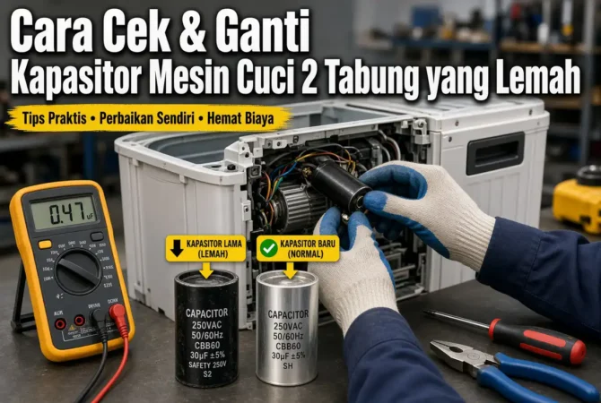Cara Cek & Ganti Kapasitor Mesin Cuci 2 Tabung yang Lemah