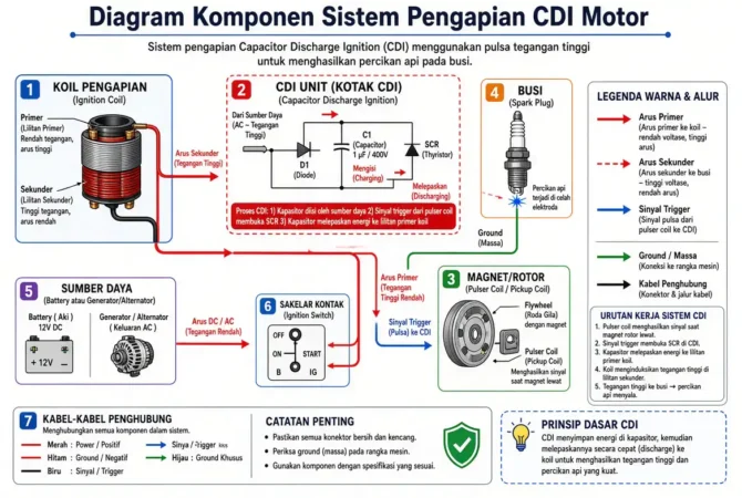 Diagram Komponen Sistem Pengapian CDI Motor