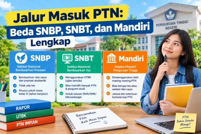 Jalur Masuk PTN: Beda SNBP, SNBT, dan Mandiri Lengkap