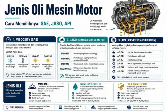 Jenis Oli Mesin Motor dan Cara Memilihnya: SAE, JASO, API