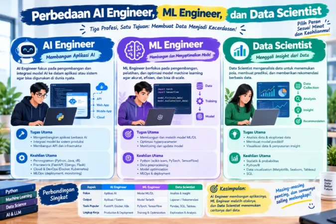 Perbedaan AI Engineer, ML Engineer, dan Data Scientist