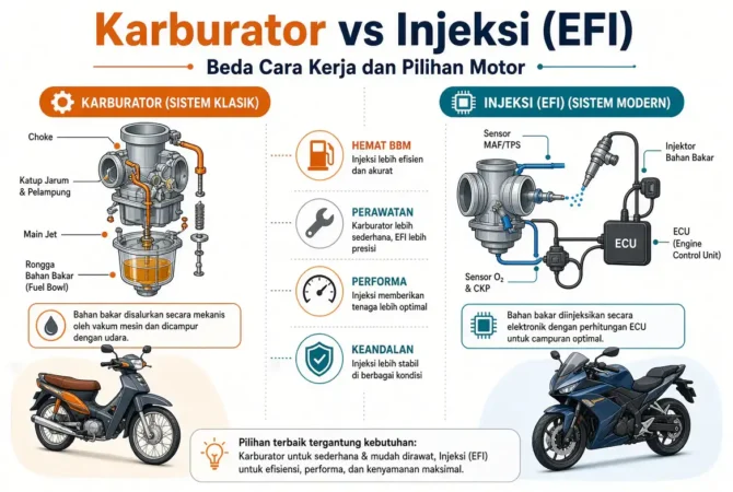 Karburator vs Injeksi (EFI): Beda Cara Kerja dan Pilihan Motor