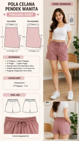 Cara Membuat Pola Celana Pendek Wanita Pinggang Karet