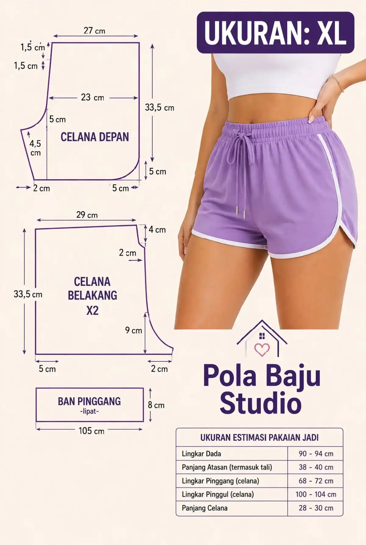 Cara Membuat Pola Celana Pendek Wanita Pinggang Karet