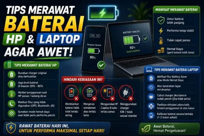 Tips Merawat Baterai HP dan Laptop Agar Awet