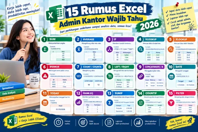 15 Rumus Excel Admin Kantor Wajib Tahu 2026