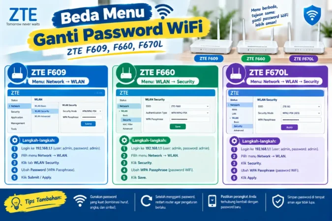 Beda Menu Ganti Password WiFi ZTE F609, F660, F670L