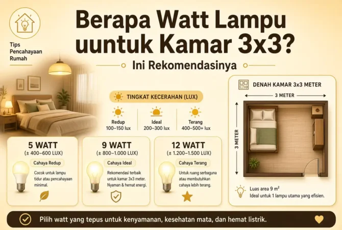 Berapa Watt Lampu untuk Kamar 3x3? Ini Rekomendasinya