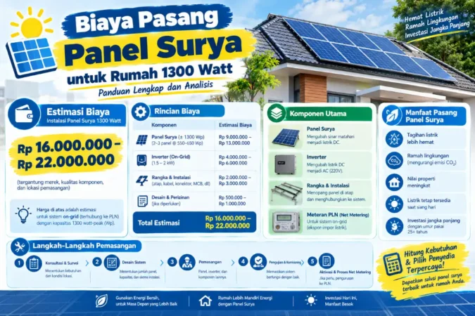 Biaya Pasang Panel Surya untuk Rumah 1300 Watt: Panduan Lengkap dan Analisis 2026
