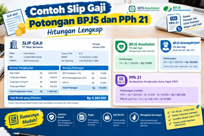 Contoh Slip Gaji Potongan BPJS dan PPh 21: Hitungan Lengkap